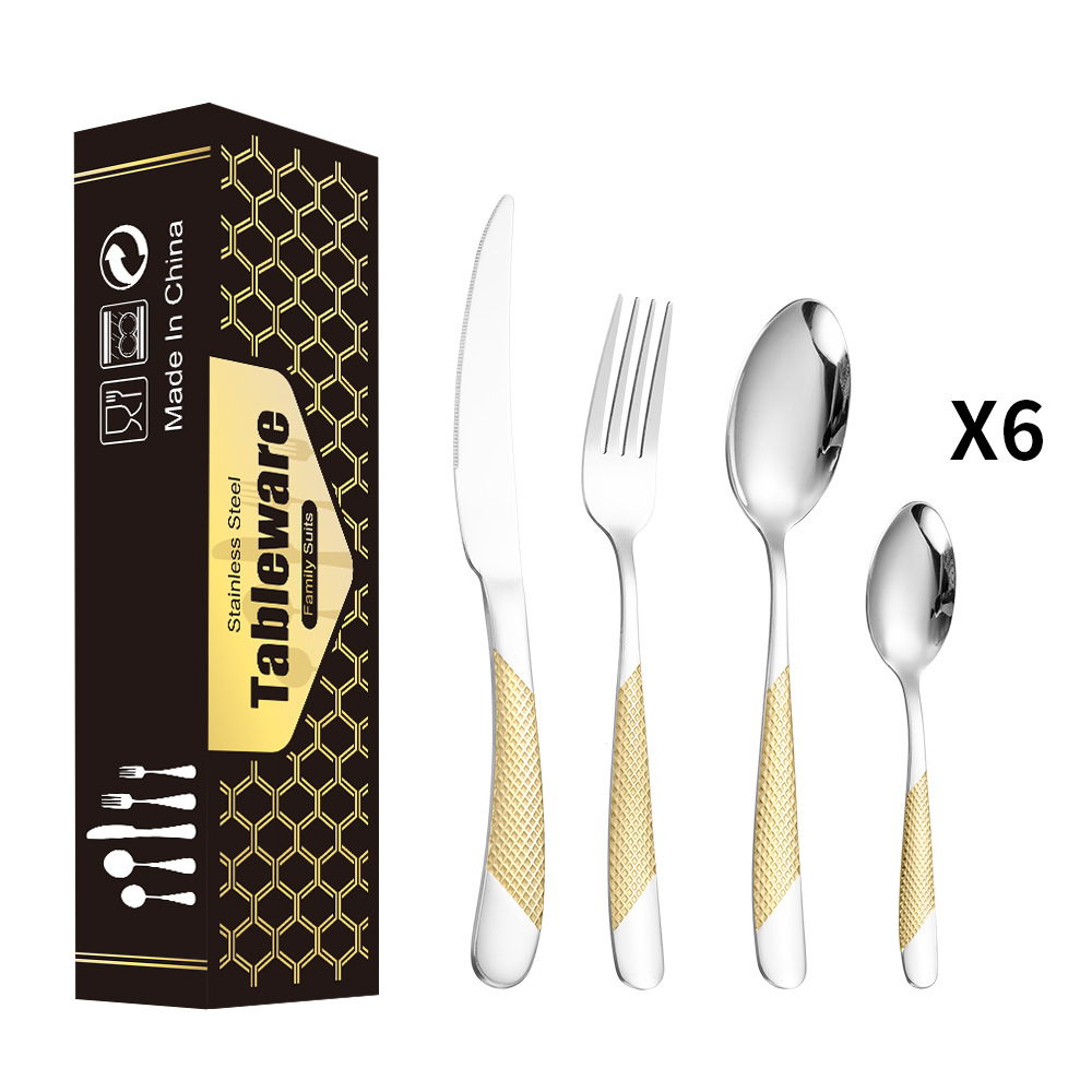 Amazon Stainless Steel Tableware Set Cross-border Russian Western Tableware Knife and Fork Spoon Star Diamond 24-piece Gift Set