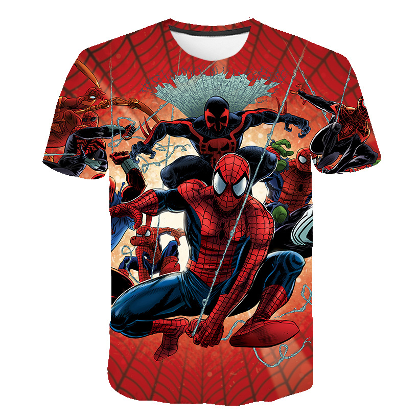 2024 New Summer Kids 3D Card T-Shirt Marvel Printed Spiderman Boys' and Girls' Top T-Shirt Cartoon Children's Clothing