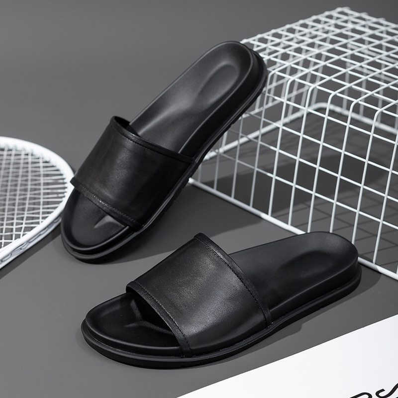Genuine Leather Slip Flops 2023 New Men's Summer Outer Wear Slippers Outdoor Non-Slip Korean Style Distinctive Outer Beach Shoes