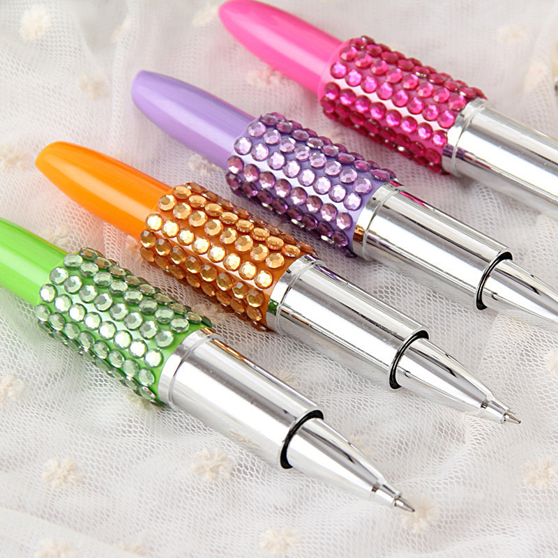 Promotional diamond-encrusted cute lipstick ballpoint pen diamond-encrusted lipstick pen printable pattern