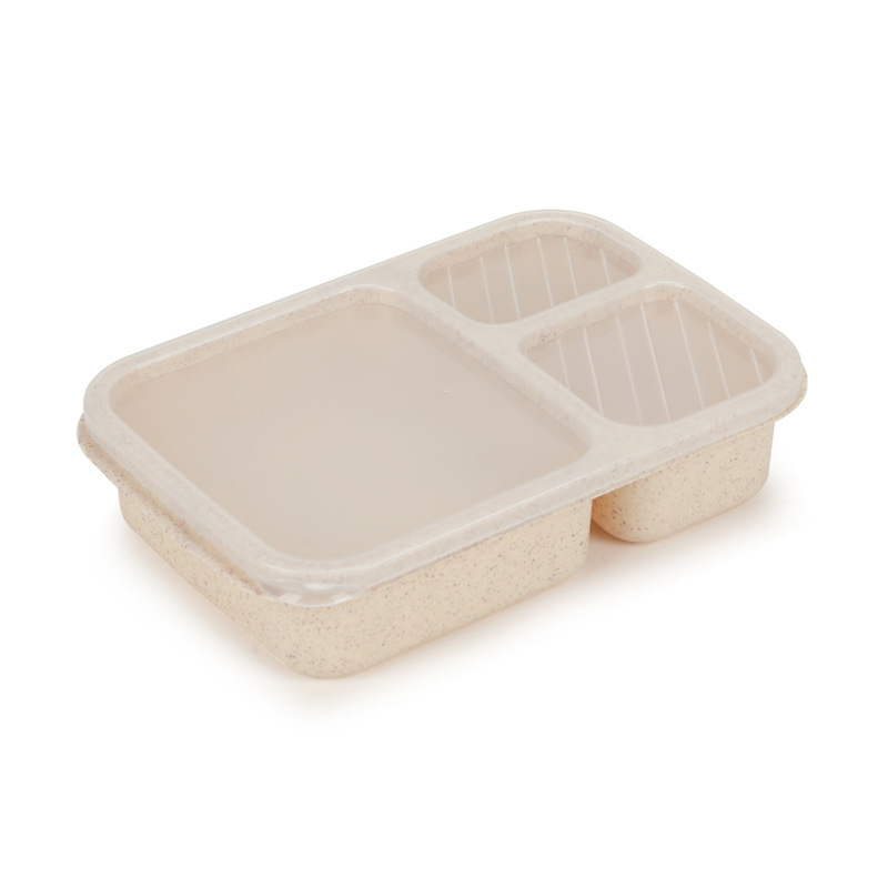 小麦秸秆便当盒家用方形分格快餐盒学生上班族可微波炉保鲜盒饭盒