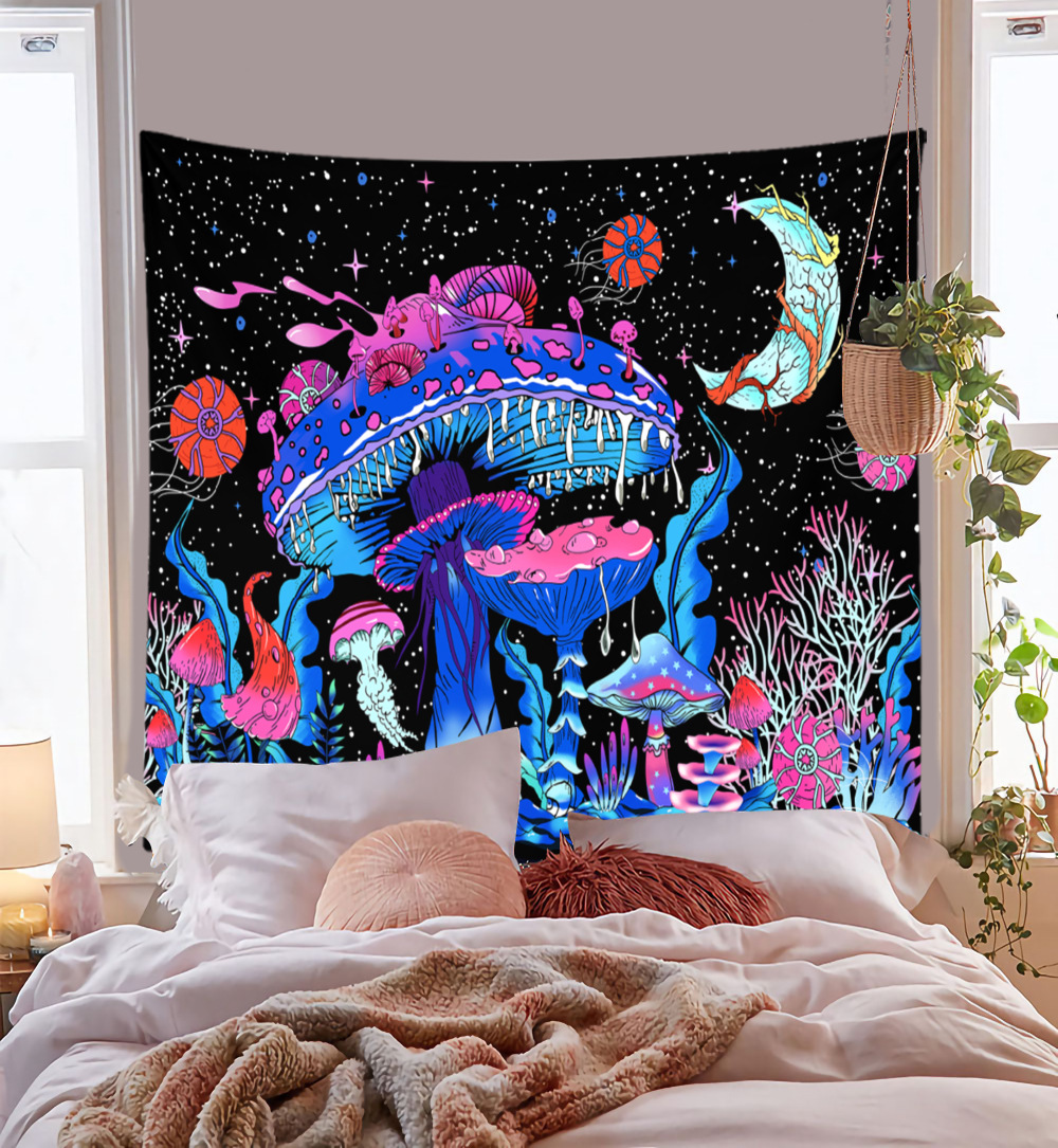 Cross-border Mushroom Tapestry Living Room Bedside Plant Flower Background Cloth Rectangular Color Mushroom Decorative Hanging Cloth