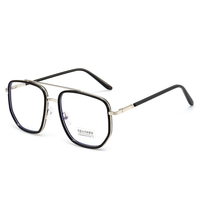 New anti-blue light plain glasses men and women retro polygon double beam glasses Internet celebrity can match myopia frame 2046