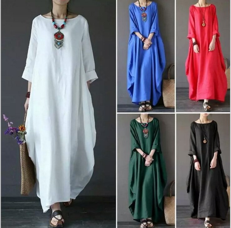 2024 Spring and Summer New Amazon AliExpress wish Artistic Loose Large Size Cotton and Linen Dress
