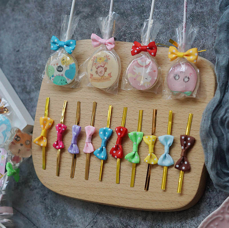 Color polka dot bow tie silk biscuit packaging bag sealing tie 100 baking packaging lollipop tie silk