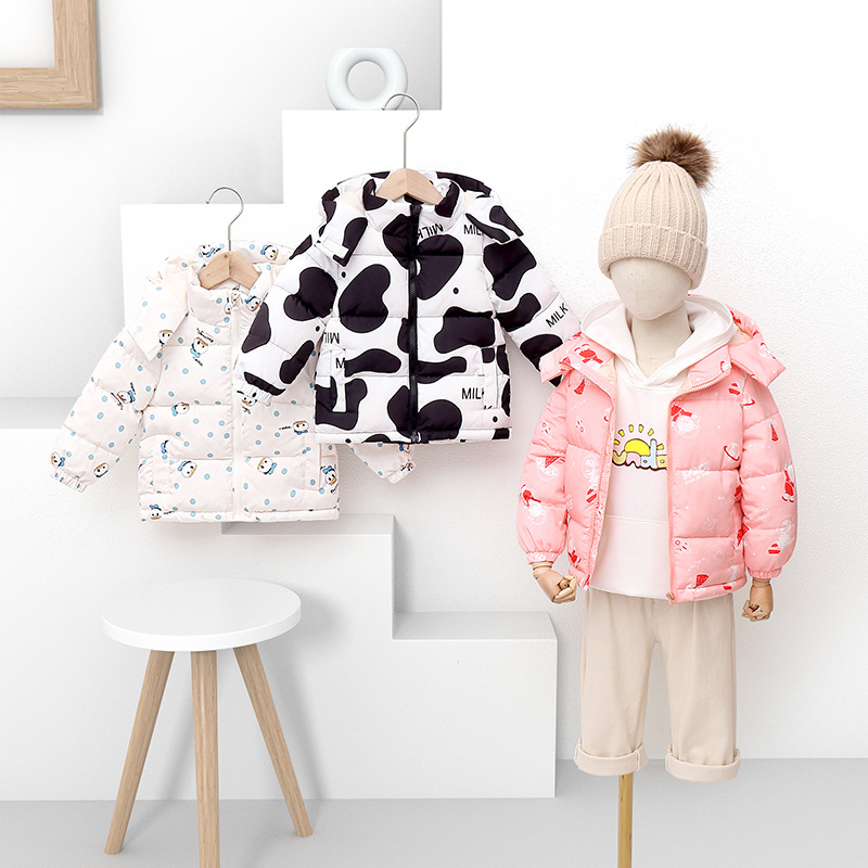 Children's Down Coat 2021 Autumn and Winter New Boys and Girls Baby Children's Cotton Coat Foreign Trade Fleece Warm Cotton Coat