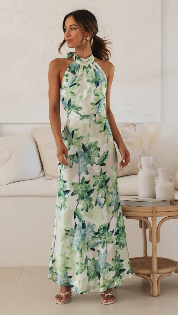ins Foreign Trade 23 Years Sexy Women's Fashion Distinctive Strap Neck Strap Backless Printed Dress 23087