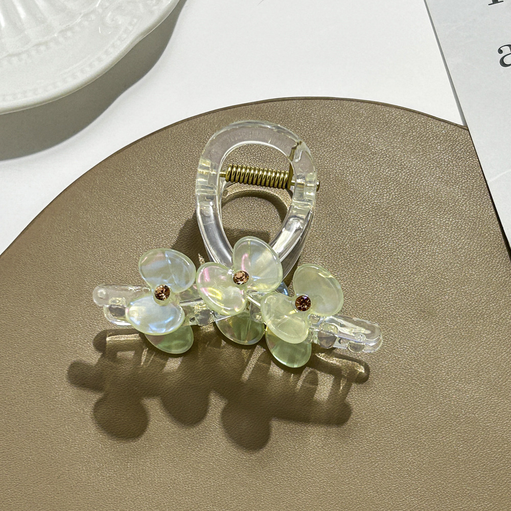 Flower clip two-petal flower shark clip children's hairpin Diamond-embedded plate hairpin medium hairpin temperament headdress hair accessories_voghion.com