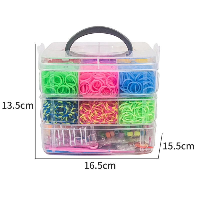 小さな三層4500本の虹の輪ゴムの箱の中の15色のカラーの皮の筋のdiyの子供の集中力の益智のおもちゃ|undefined