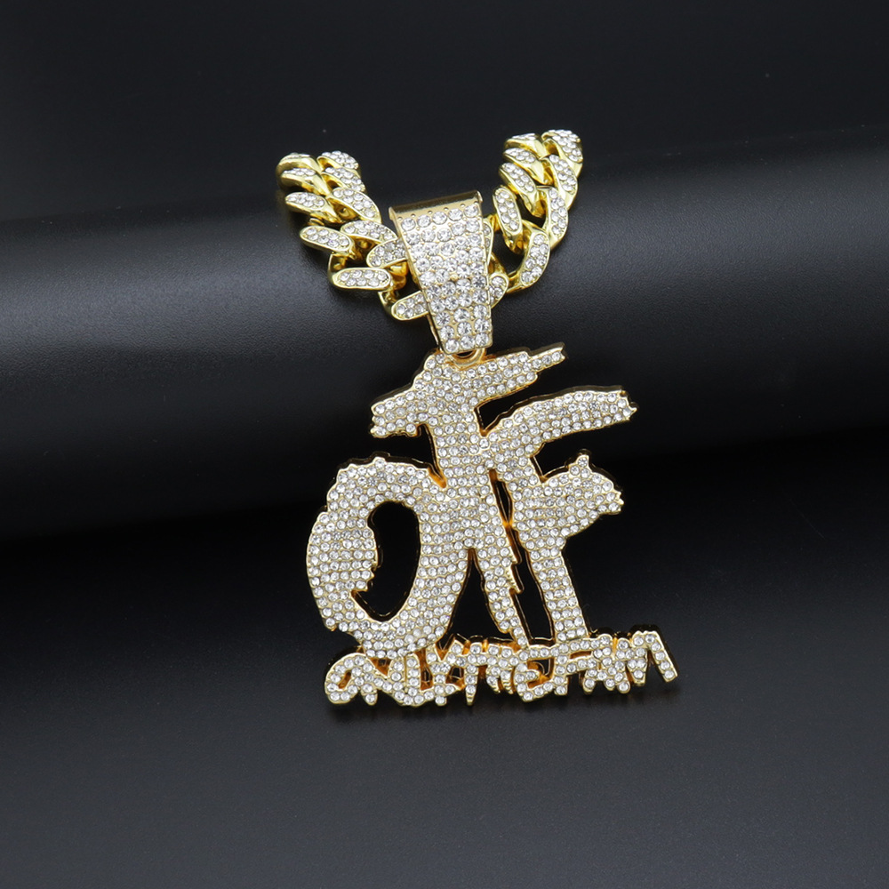 歐美潮鑲鑽閃亮OTF字母項鍊男女hiphop嘻哈街頭蹦迪吊墜跨境新品