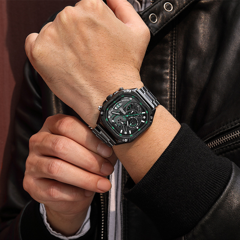 Megir新型男性角型鋼帯蝶ボタン卸売りクロスボーダー夜光防水watch多機能腕時計|undefined