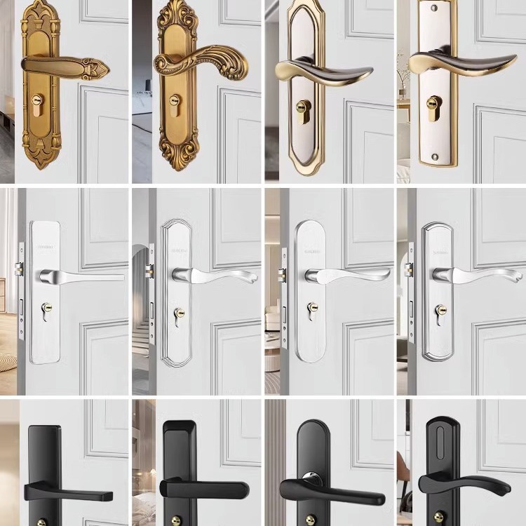 Room Door Lock Household Universal Bedroom Interior Door Black Lock Set Three-piece Mute Old Door Handle Old Door Replacement Lock