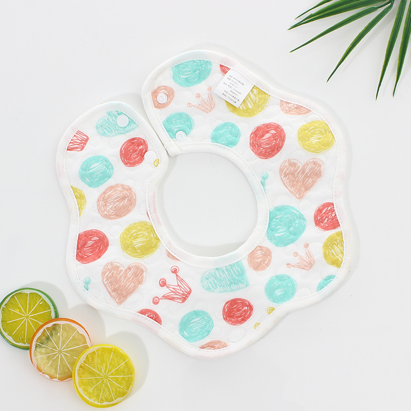 Baby Children's Waterproof Bib Knitted Cotton Gauze Absorbent Cartoon Printed Baby's Spit Towel Petal Bib
