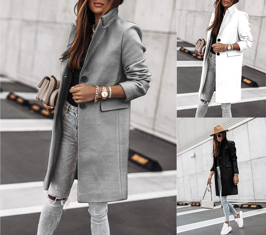 2023 Independent station wish Amazon new autumn and winter fashion casual long sleeve button tweed coat coat women's clothing