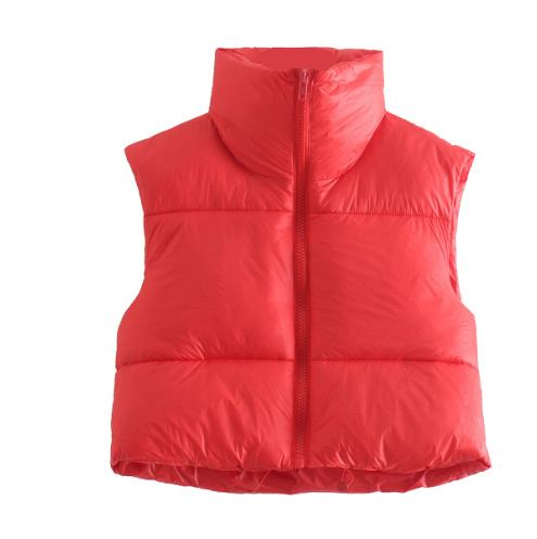 Gilet en coton de style européen et américain pour femme, gilet d'hiver à col montant en coton épais sans manches, gilet en pain pour femme_voghion.com