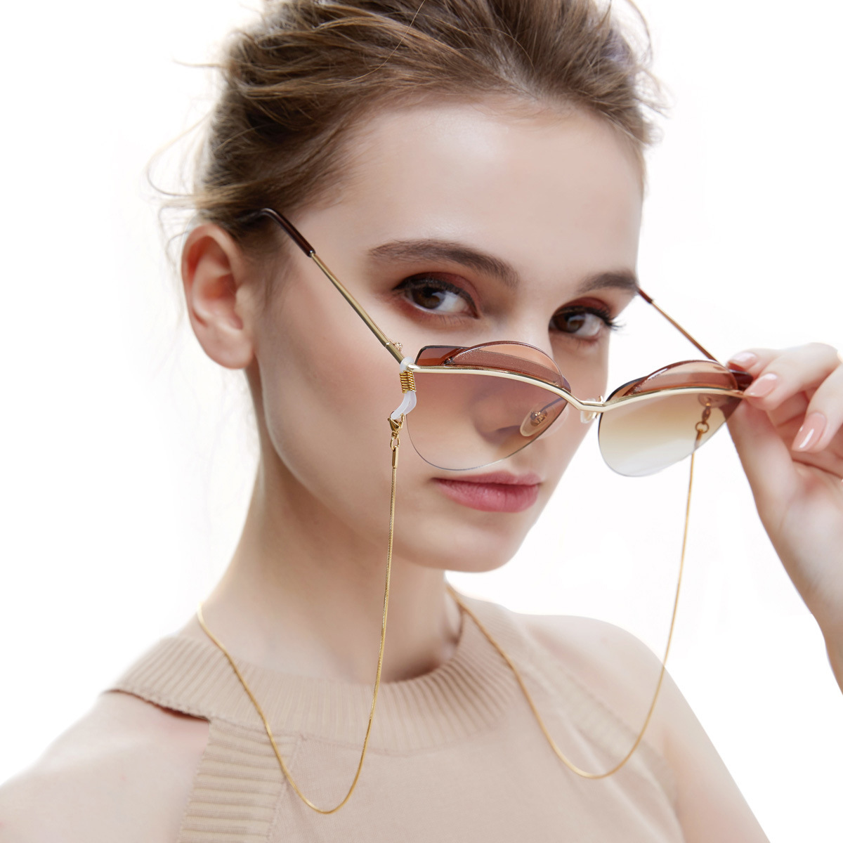 Stainless steel vacuum plating 24k gold color glasses rope mask chain glasses chain sunglasses hanging chain (snake chain)