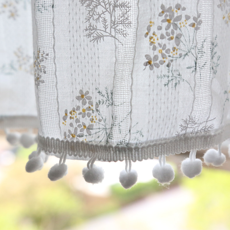 Pastoral Fresh Style Floral Fabric Half Curtain Daisy French Style Floating Curtain Cabinet Coffee Curtain Door Curtain Partition Short Curtain