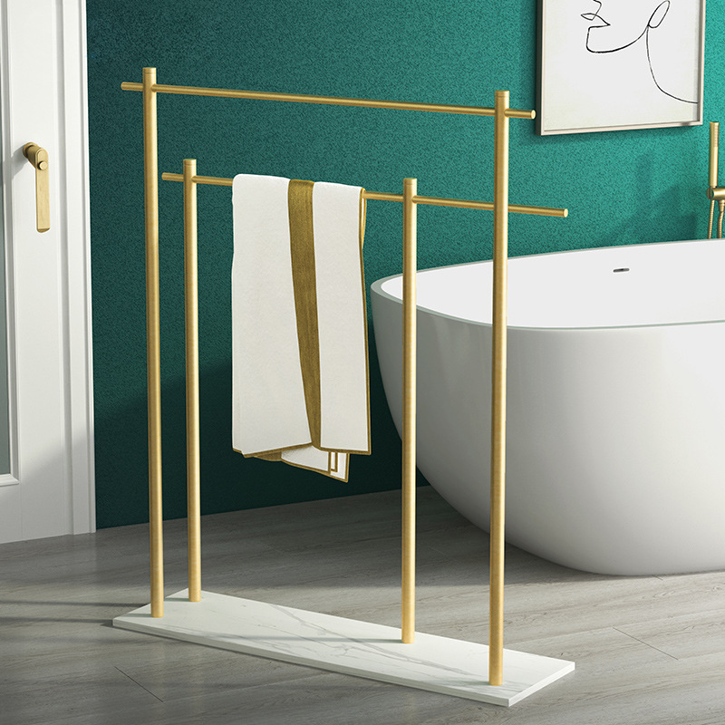 Light Luxury Marble Bath Towel Rack Toilet Floor-type Bath Side Towel Rack Movable Double-layer Bathroom Rack