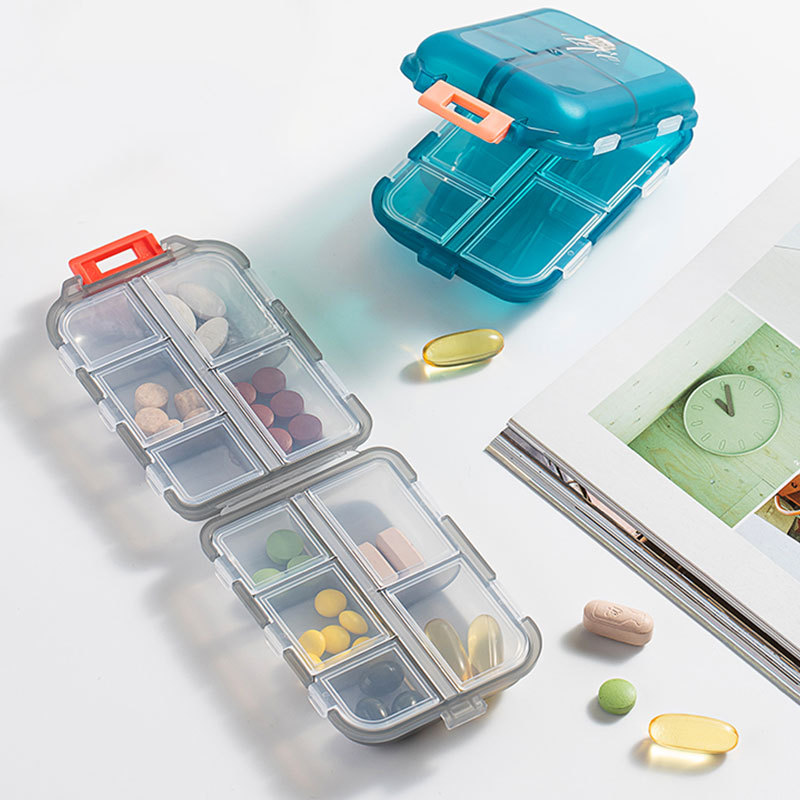 Cross-Border double-layer small medicine box packing box portable pill box transparent 10-compartment sealed medicine storage box