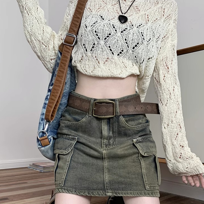 Belt Women's American-style printed metal buckle hot girl Millennium sewing style y2g retro European-American style heavy industry punk belt women