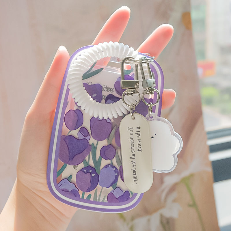 Ins minimalist floral student sliding card case meal card bus card ID card holder access card campus card
