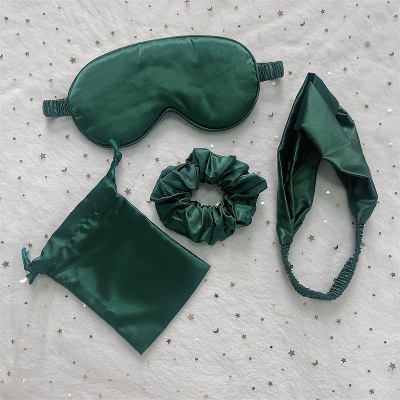 Imitation Silk Eye Mask Hair Band Cloth Bag Four-piece Set Storage Bag Wedding Ceremony Hand Gift suit Satin Bowel Ring