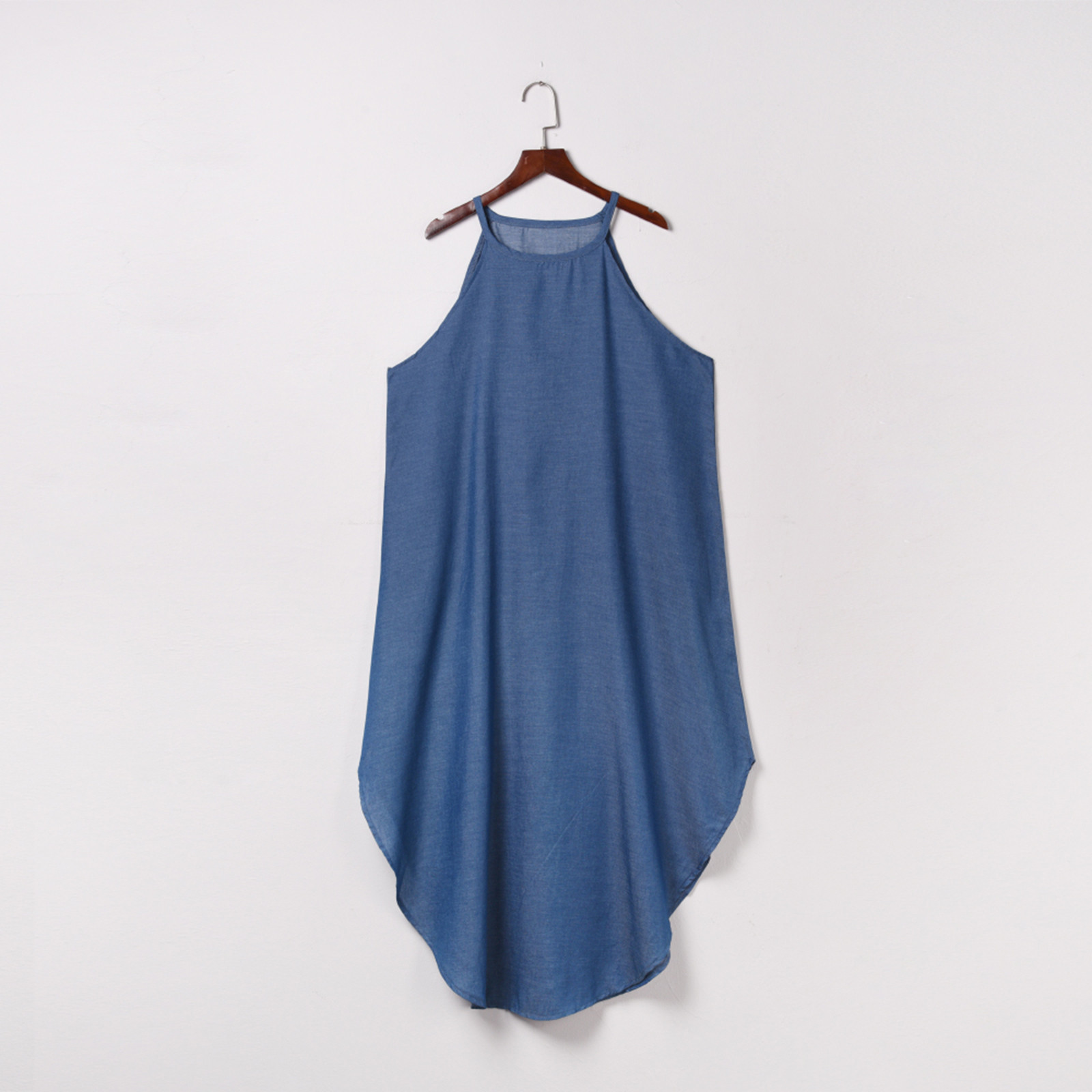 2021 Amazon summer new wash water denim irregular ladies sexy suspender dress spot