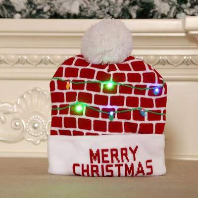 Autumn and winter fashion cross-border Christmas LED lights knitted colored lights Party warm punk Christmas hat with lights wholesale