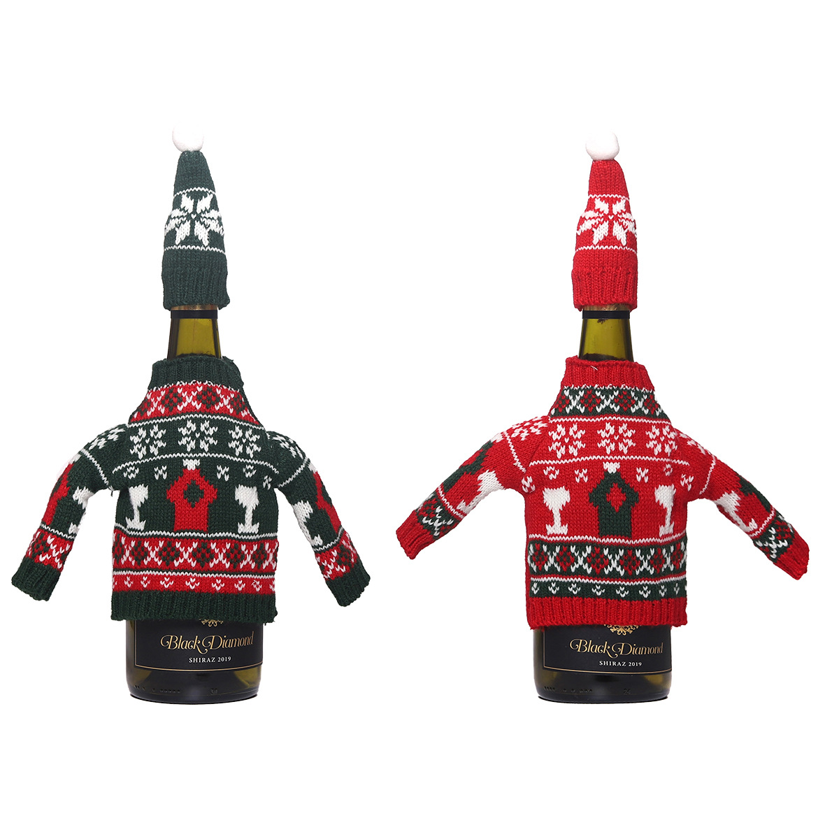 Haus & Garten Weihnachtsschmuck Cartoon Rotweinflaschen-Set Wolle Schaf gestrickt zweiteiliges Bierset Champagnerset Esstischkleid_voghion.com