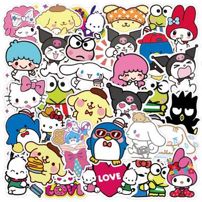 50 Sanrio Cartoon Stickers PVC Adhesive Waterproof Stickers Cute diy Hand Account Stickers Children's Stickers