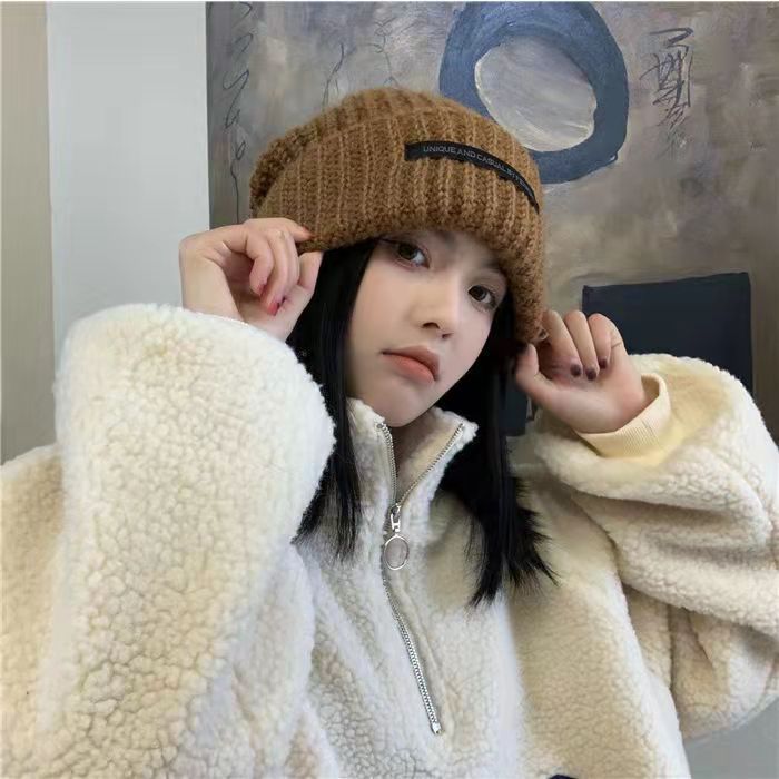 Hat pile hat autumn and winter knitted wool hat Korean Japanese style cold-proof big head circumference winter warm Men's knitted hat
