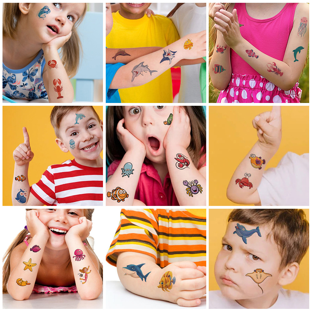 Cross-border new children's cartoon marine animal tattoo stickers waterproof sweat fun seabed party temporary stickers wholesale