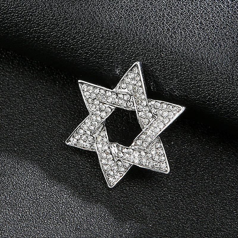European and American atmosphere full diamond six-pointed star men's brooch brooch brooch women's suit accessories badge