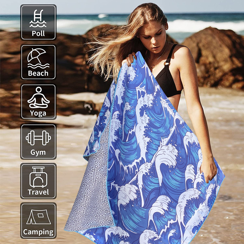 2024 cross-border hot-selling European and American beach towel quick-drying thickened double-sided printing matching cloth bag packaging swimming bath towel