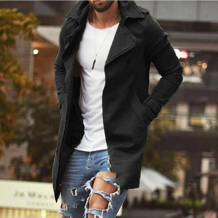 2024 spring men's coat long slim fit large size windbreaker men's casual jacket