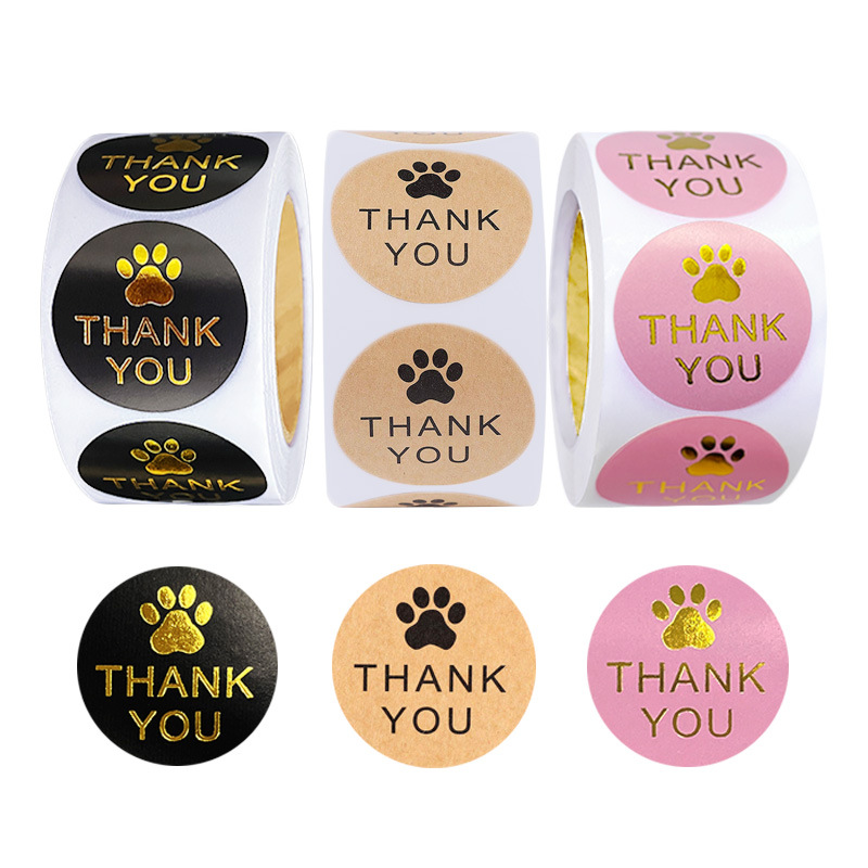 Gold-plated round cat claws, thank you. Pink and black cowhide self-adhesive labels, gratitude set packaging, seal sticker