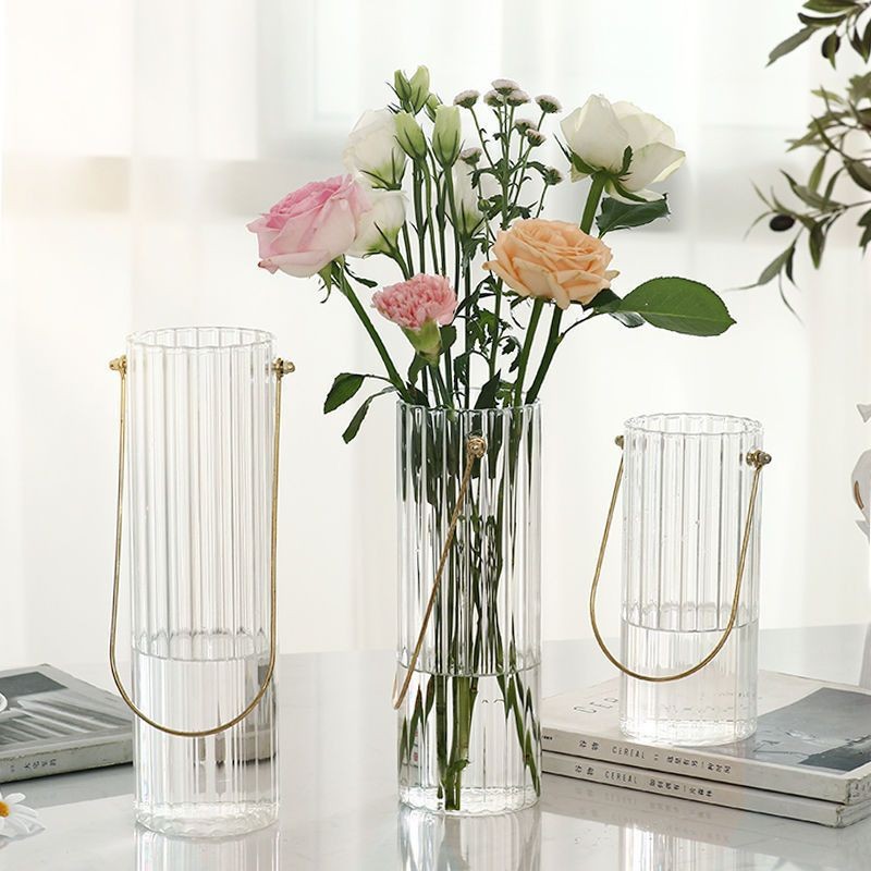 Nordic metal portable transparent glass vase ornaments creative modern dried flower arrangement living room dining table decoration