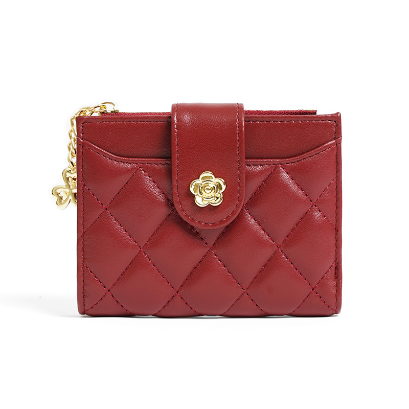 European and American Wallet Short Women's Fashionable Camellia Folding Wallet Multi-Card Soft Sheepskin Zipper Wallet