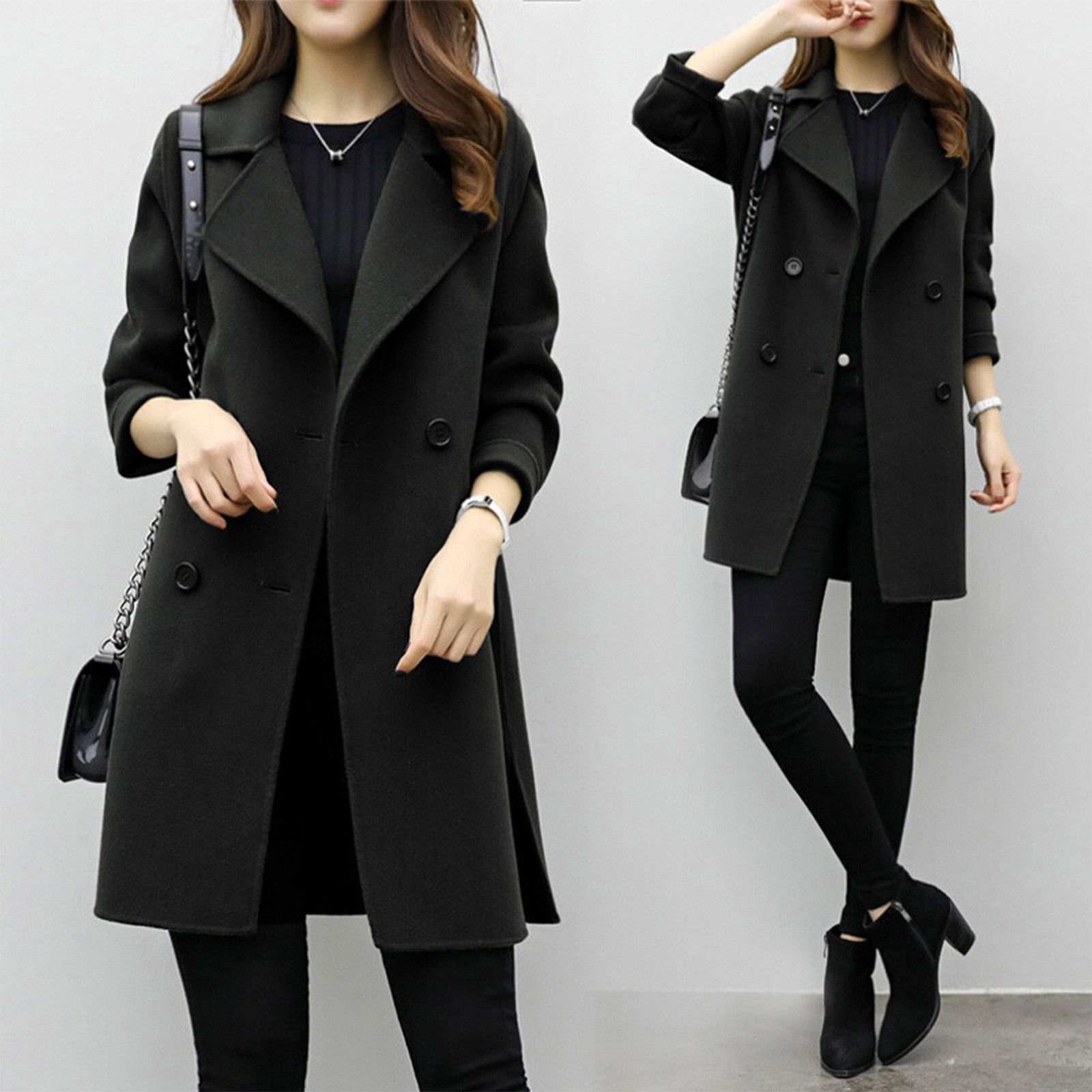 Woolen coat mid-length double-breasted long sleeve solid color woolen coat for women_voghion.com