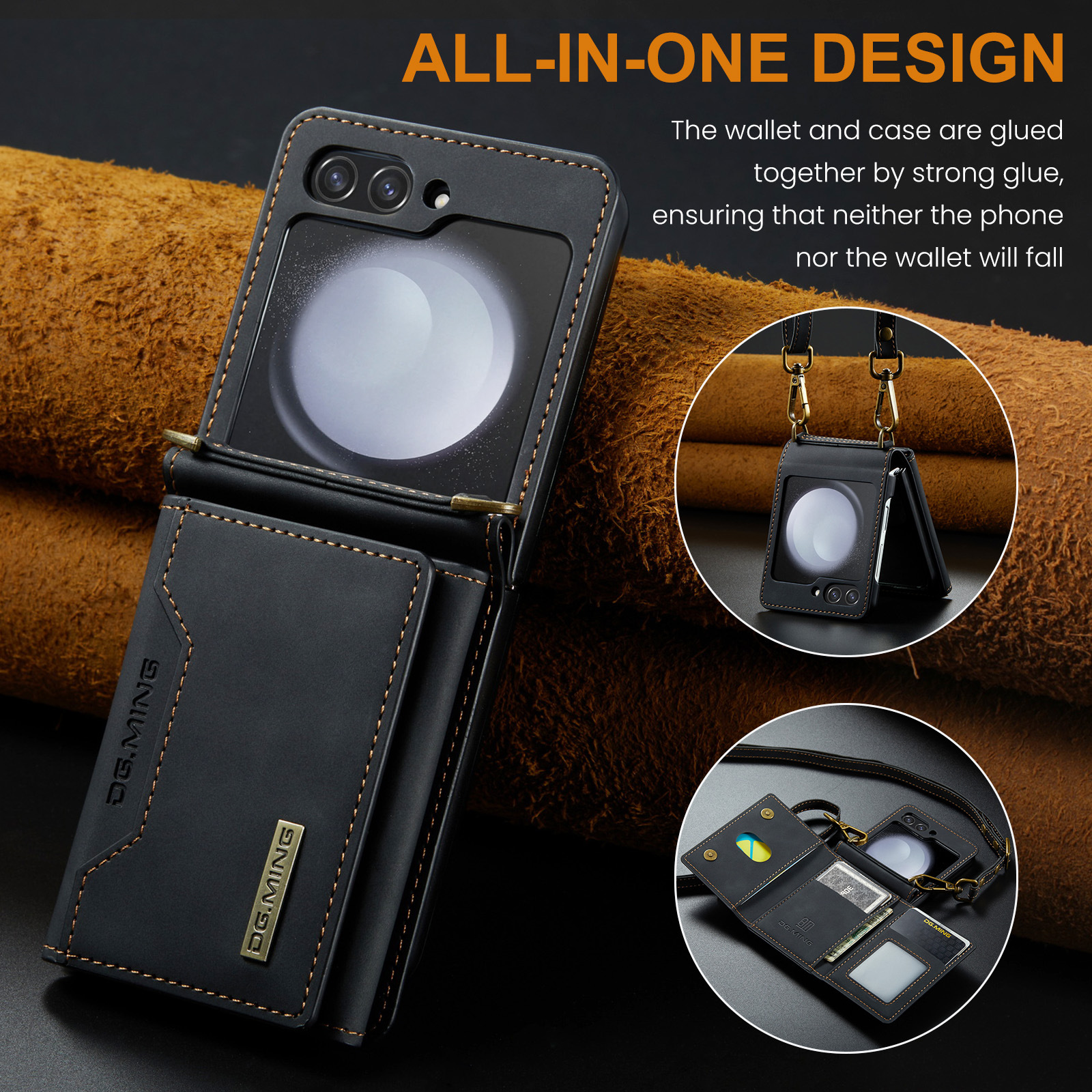 M2 is suitable for Samsung Z Flip5 crossbody lanyard wallet protective cover Z Flip4 folding shoulder strap leather case mobile phone case