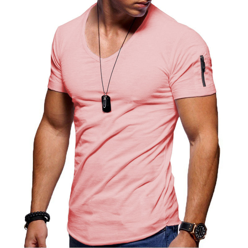 Men's T-shirt Cross-border Clothing European and American Foreign Trade Men's V-neck Solid Color Large Size Casual Short-sleeved T-shirt