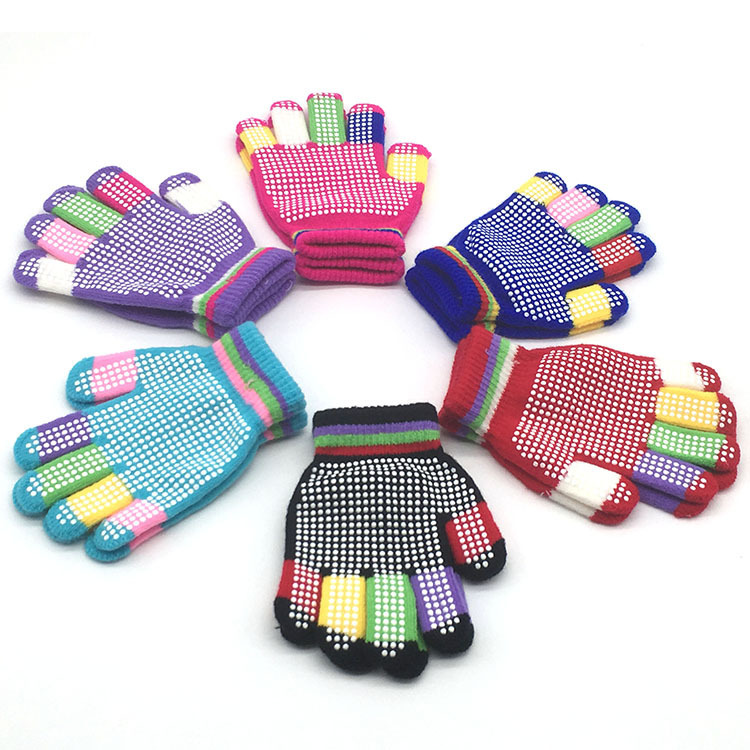 Color student outdoor sports skiing non-slip polka dot particle offset printing gloves children's knitted warm gloves wholesale
