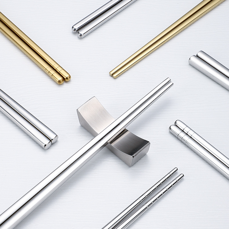 Wholesale 304 stainless steel square chopsticks non-slip half square chopsticks household mildew 6 ring chopsticks stainless steel chopsticks holder
