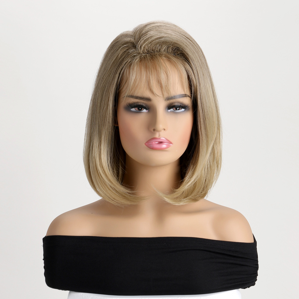 Cross-border European and American wig AliExpress hot selling fashion micro-volume short hair straight bangs chemical fiber headgear factory direct sales
