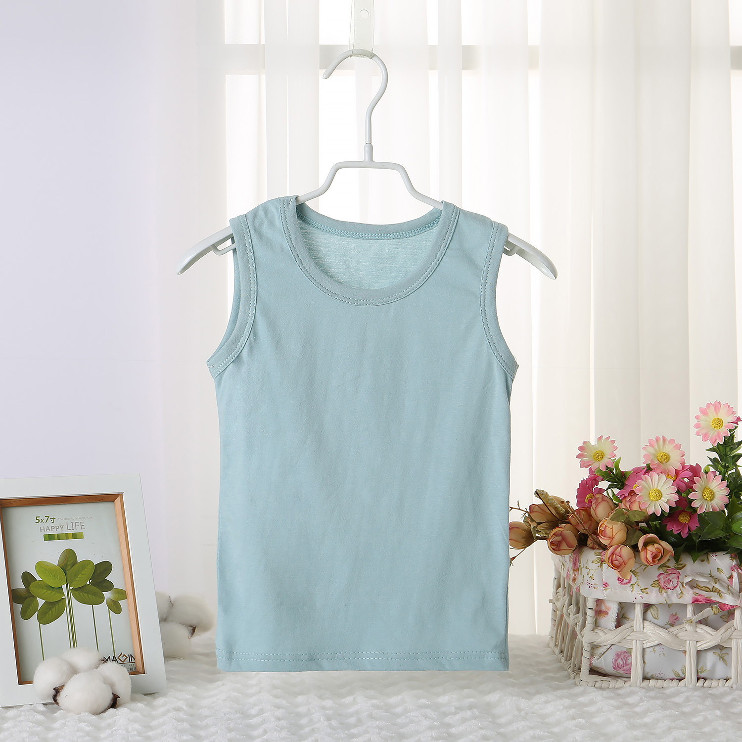 Children's Solid Color Cotton Vest for Summer 2023 Children's Candy-colored Sleeveless I-shaped Vest Baby's Base Underwear