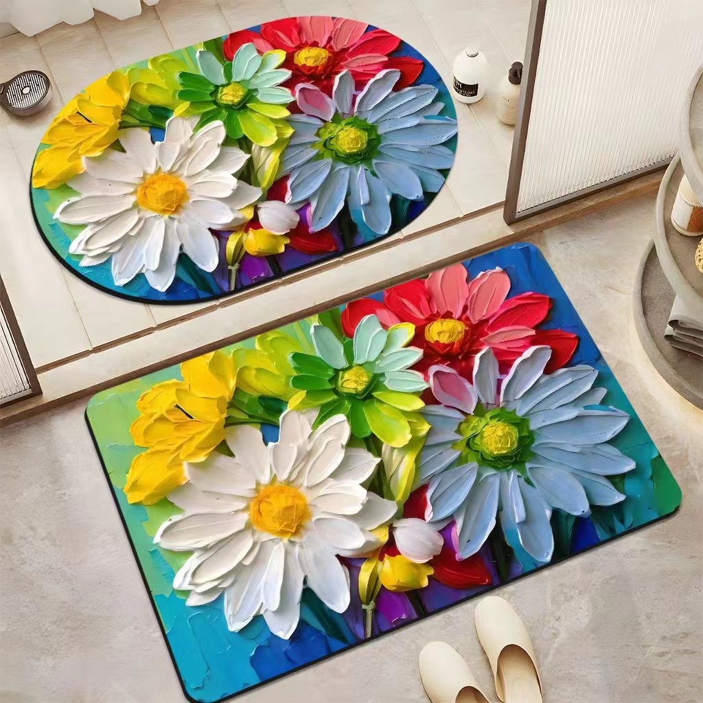 Original design 3D visual bathroom bathroom door non-slip absorbent quick-drying wear-resistant foot mat simple small flower absorbent