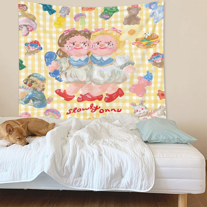 Girl's Heart Background Cloth Wall Cloth Hanging Cloth Cartoon Live Fabric Bedside Dormitory Layout Background Wall Tapestry Bedroom