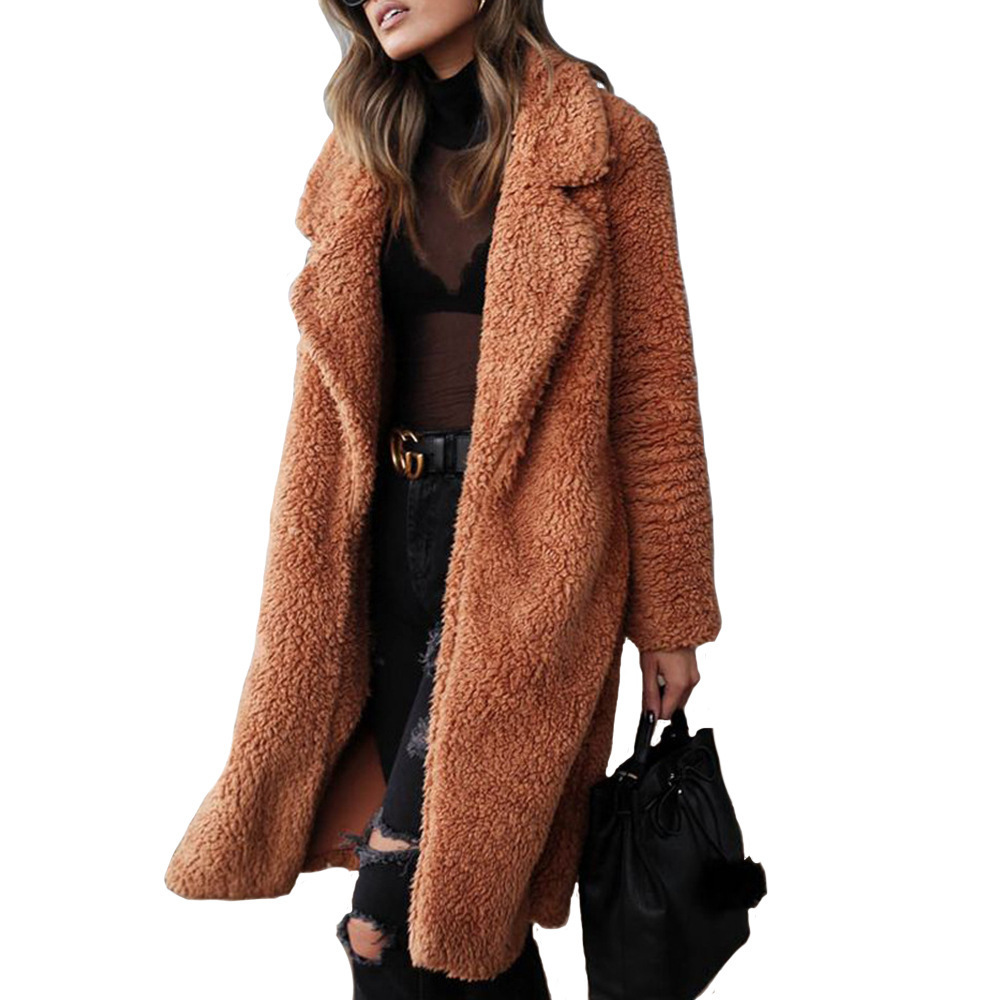 2023 autumn and winter cross-border foreign trade European and American long-sleeved lapel women's plush coat long coat Berber fleece double-sided fleece