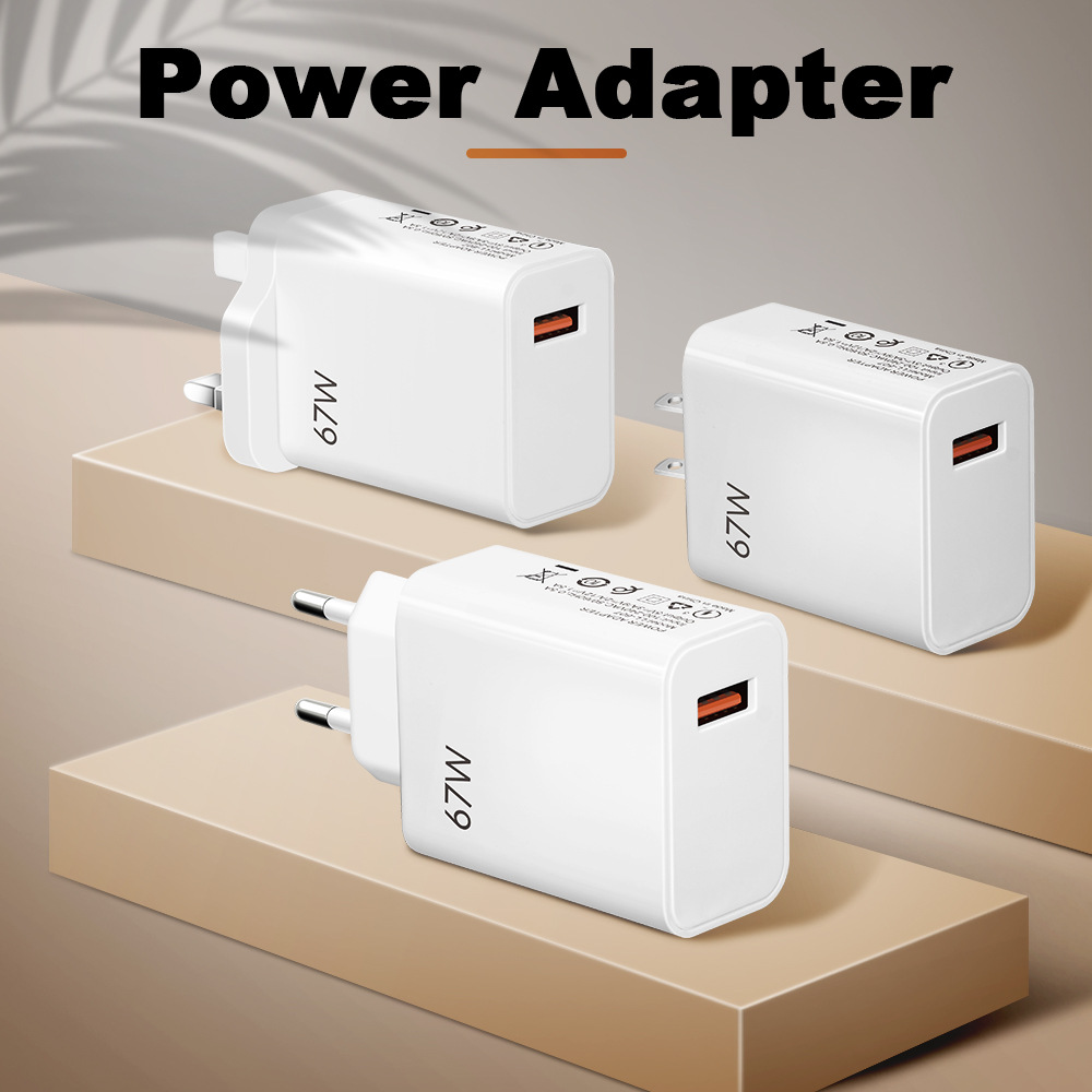 67W Flash Charge Mobile Phone Charger 5V/5A European, American and British Super Fast Charge Head Full Protocol Power Adapter