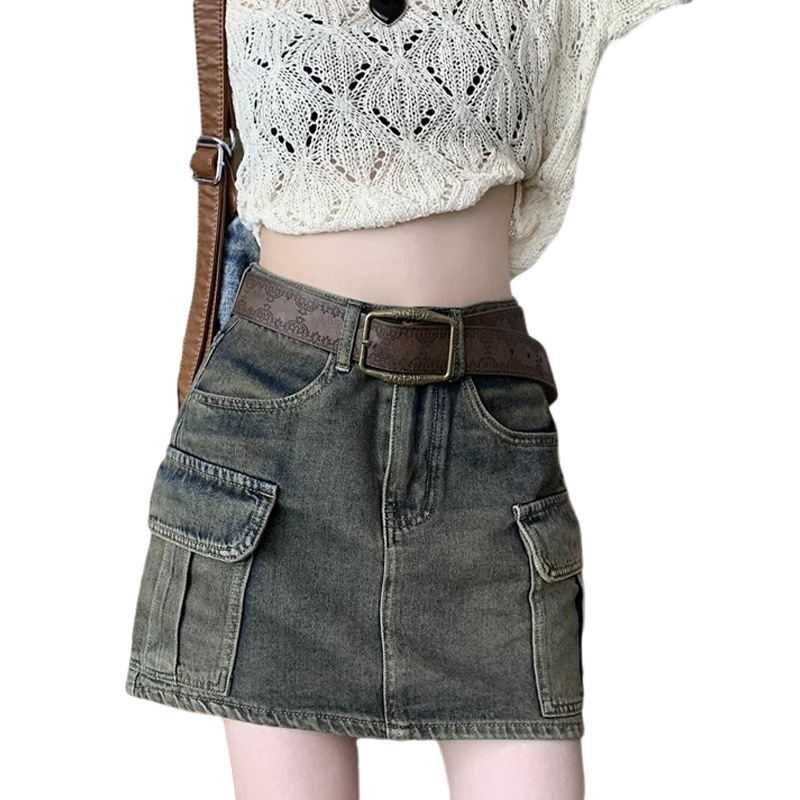 Belt Women's American-style printed metal buckle hot girl Millennium sewing style y2g retro European-American style heavy industry punk belt women